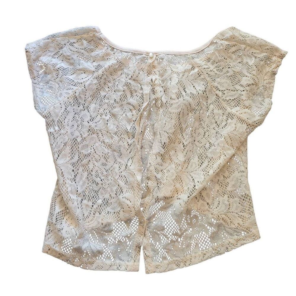 Delia*s Top Women's Medium Ivory Lace Short Sleeve Open Split Back